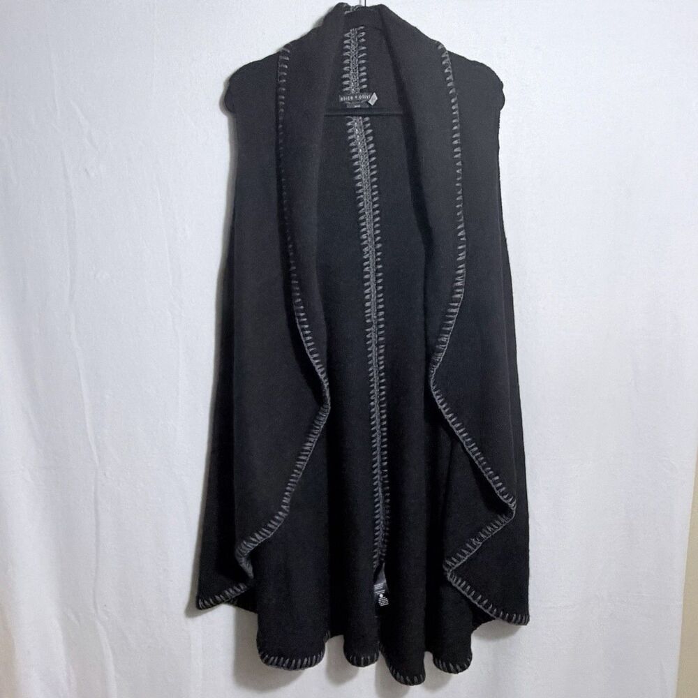 Alice + Olivia Black Long Open Front Wool Alpaca Blend Sweater Vest Size XS/S